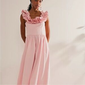 Free People Pink Ruffle Midi Dress